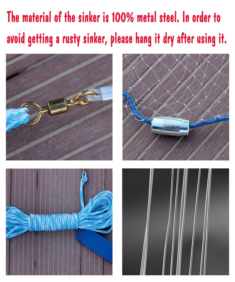 EASY BIG Cast Fishing Net with Aluminum Frame, 0.8 inch Mesh, 7.8-13.8 ft Diameter - Image 4